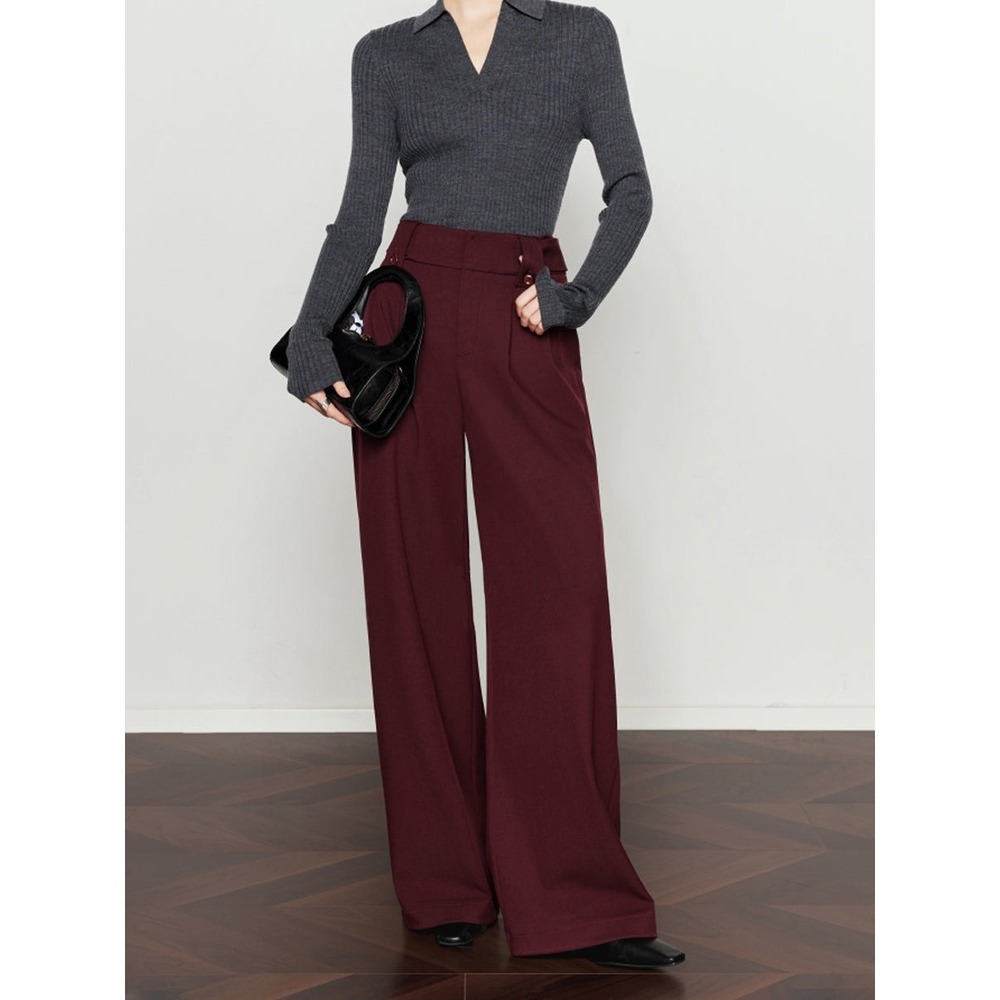 Commense Vintage Pleated Wide-Leg Pants Burgundy size M - Picture 3 of 14